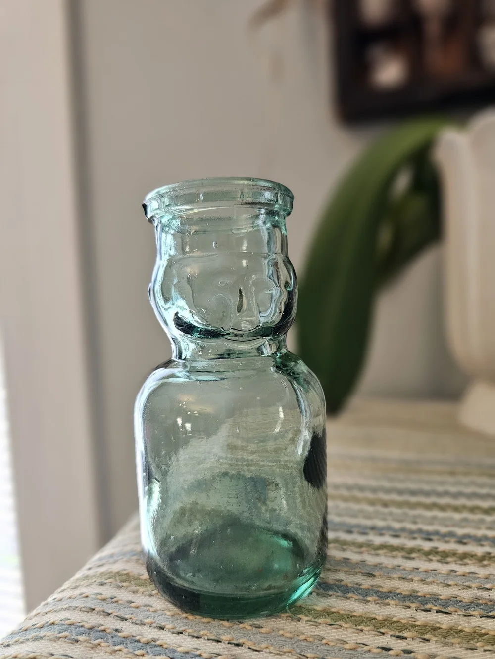 Vintage Teal Green Glass Baby Face Milk Bottle